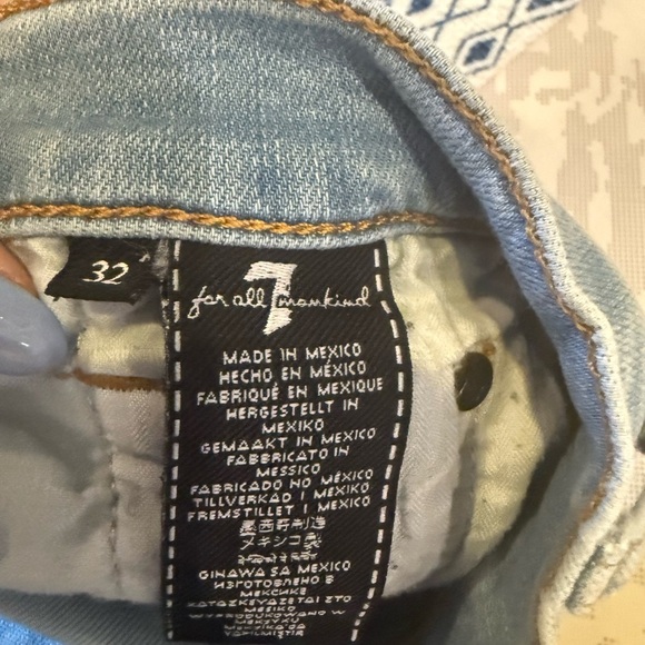 7 For All Mankind Blue Jean Shorts Distressed Mid-Rise - Picture 2 of 3